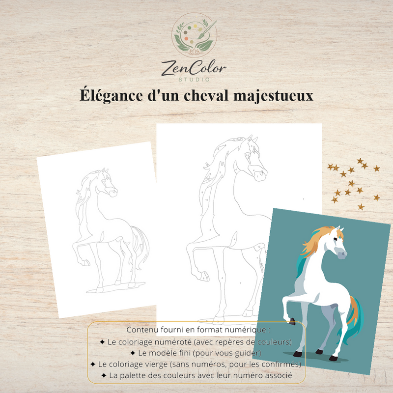 Cheval majestueux – Coloriage numéroté à imprimer PDF