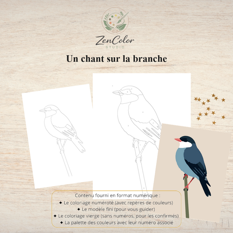 Oiseau sur sa branche – Coloriage numéroté à imprimer PDF