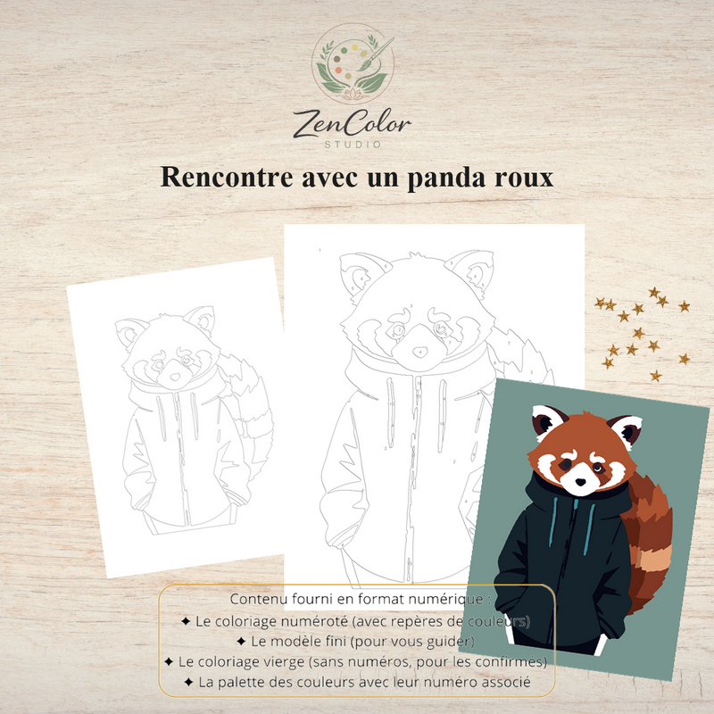 Panda roux stylisé – Coloriage numéroté à imprimer PDF