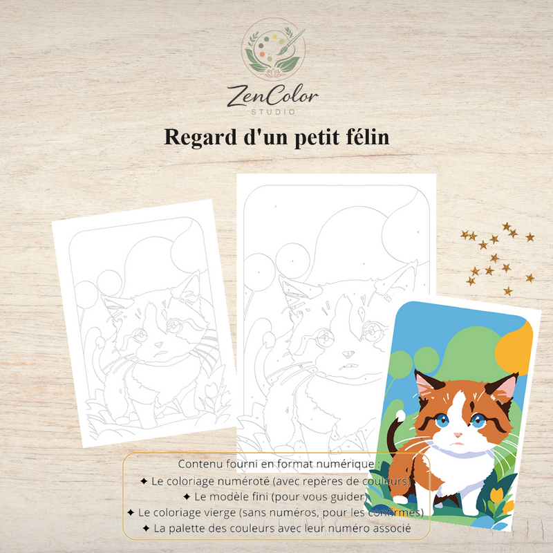Chaton aux grands yeux – Coloriage numéroté à imprimer PDF