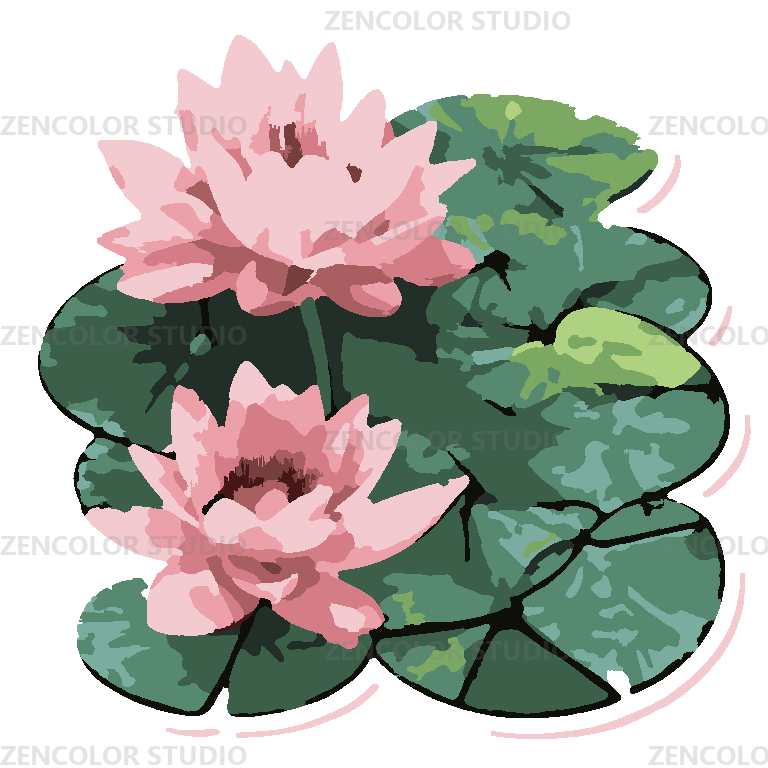 Nénuphars roses sur l'eau sombre