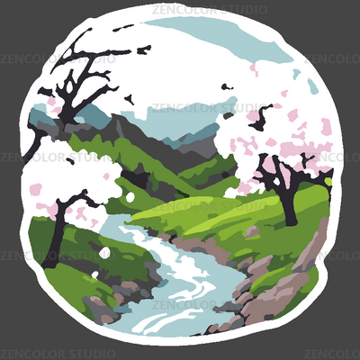 La rivière de printemps aux cerisiers