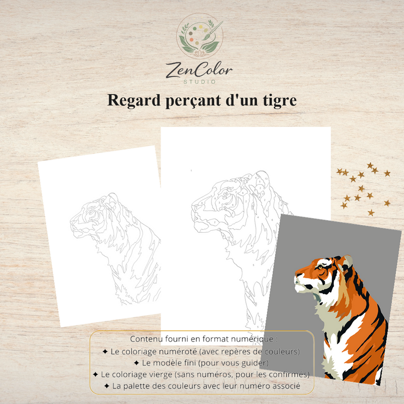 Tigre sauvage – Coloriage numéroté à imprimer PDF