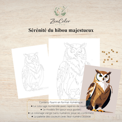Hibou majestueux – Coloriage numéroté à imprimer PDF
