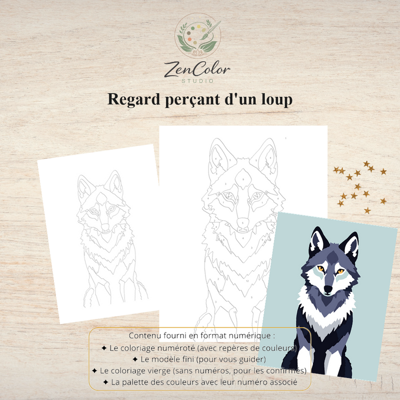 Loup majestueux – Coloriage numéroté à imprimer PDF