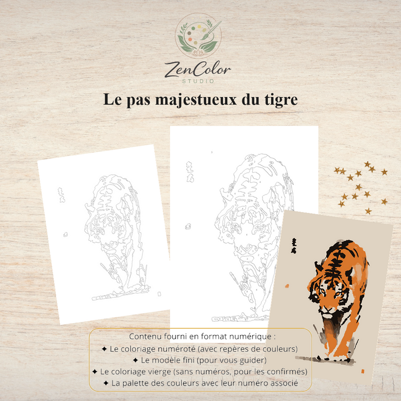 Tigre en mouvement – Coloriage numéroté à imprimer PDF
