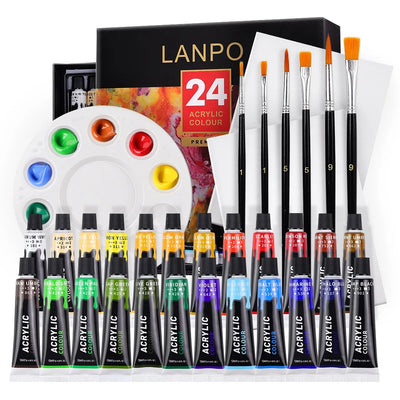 Set de Peintures Acryliques 12/24 Couleurs avec Pinceaux