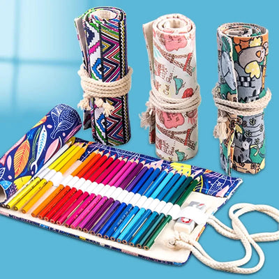 Trousse à Crayons Enroulable 36/48/72 Emplacements en Toile – Organisateur pour Crayons et Pinceaux (Crayons Non Inclus)
