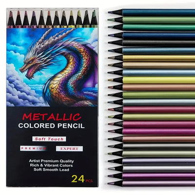 Set de Crayons de Couleur Métalliques 12/24 Couleurs – Éclat Intense