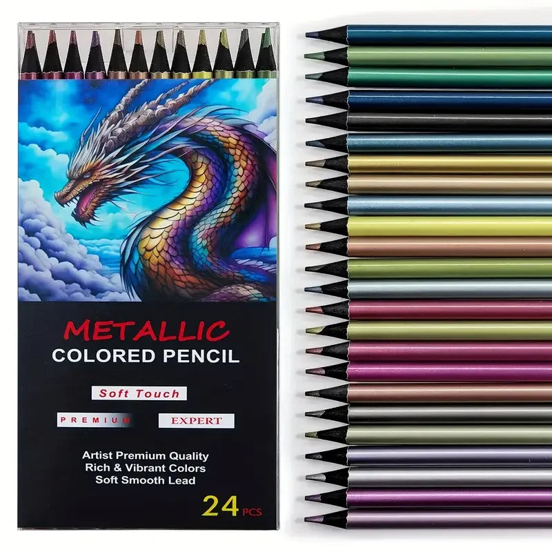 Set de Crayons de Couleur Métalliques 12/24 Couleurs – Éclat Intense